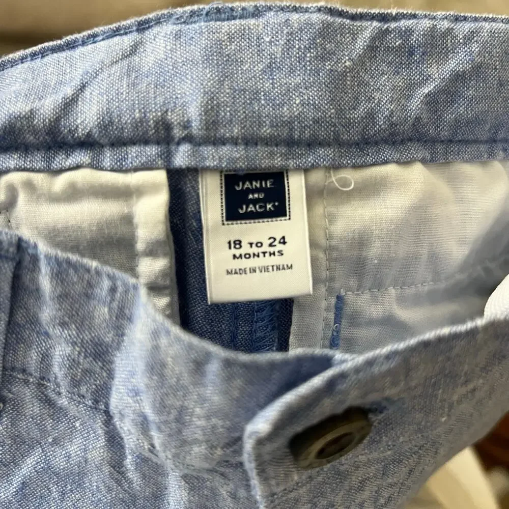 Janie and Jack Blue Linen Blend Roll Cuff Pants Toddler 18-24M Summer Casual Boy
